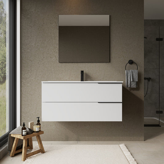 Marseille 1000mm Wall Hung Basin Units with Matt Black Handles - Gloss White