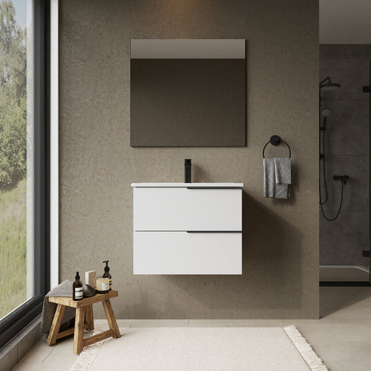 Marseille 600mm Wall Hung Basin Units with Matt Black Handles - Gloss White