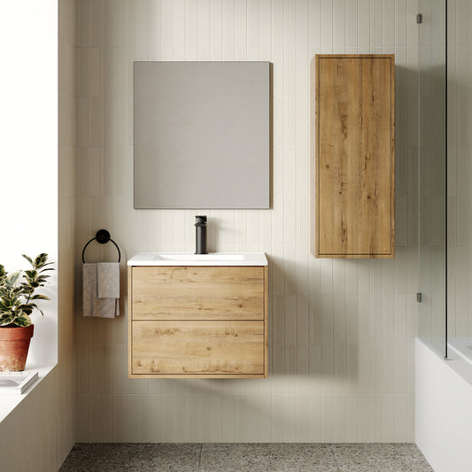 Milan 600mm Wall Hung Vanity Unit with Basin - Ostippo Oak