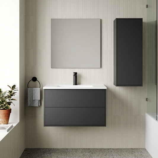 Milan Noir 800mm Wall Hung Vanity Unit with Basin - Matt Black