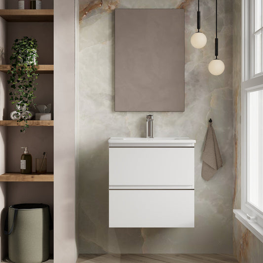 Rome 600mm Wall Hung Basin Units with Chrome Handles - Gloss White