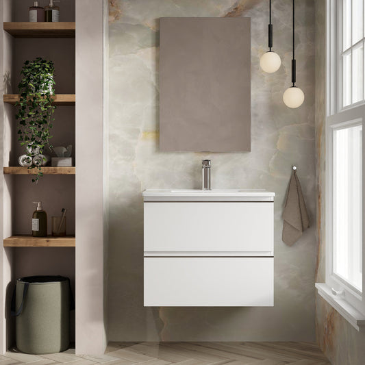 Rome 700mm Wall Hung Basin Units with Chrome Handles - Gloss White