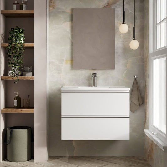 Rome 800mm Wall Hung Basin Units with Chrome Handles - Gloss White