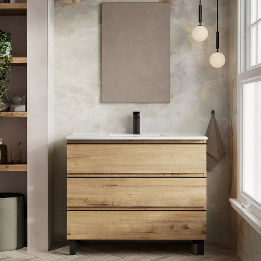 Rome1000mm Floorstanding Basin Unit with Matt Black Handles - Ostippo Oak