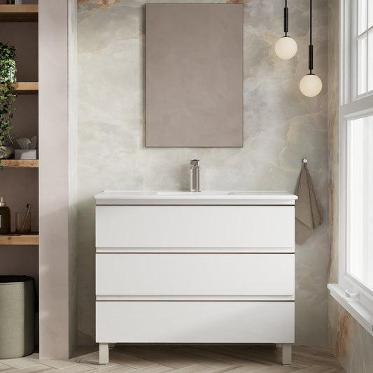 Rome 1000mm Floorstanding Basin Unit with Chrome Handles - Gloss White