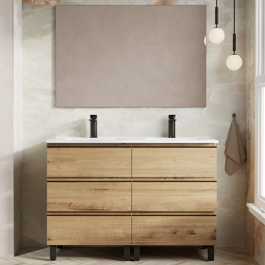 Rome 1200mm Floorstanding Basin Unit with Matt Black Handles - Ostippo Oak