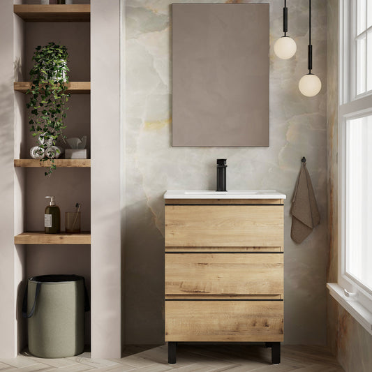 Rome 600mm Floorstanding Basin Unit with Matt Black Handles - Ostippo Oak