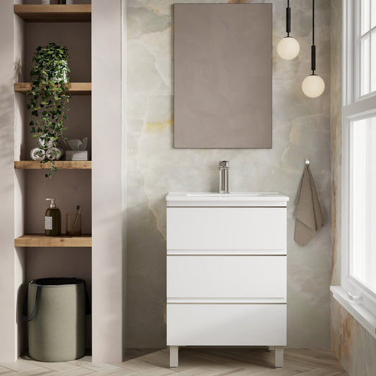 Rome 600mm Floorstanding Basin Unit with Chrome Handles - Gloss White