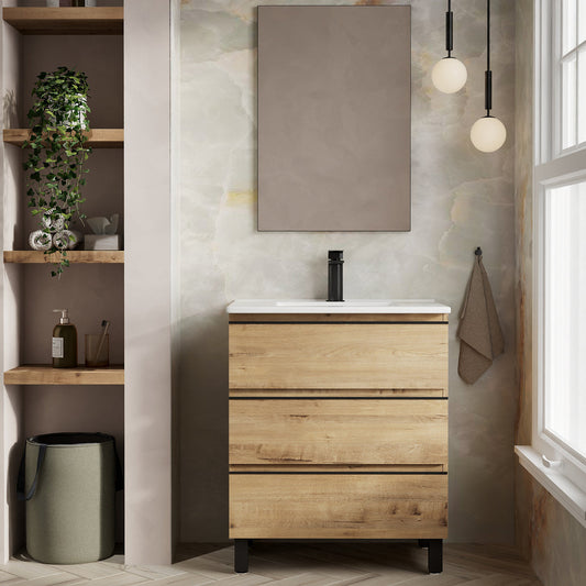 Rome 700mm Floorstanding Basin Unit with Matt Black Handles - Ostippo Oak