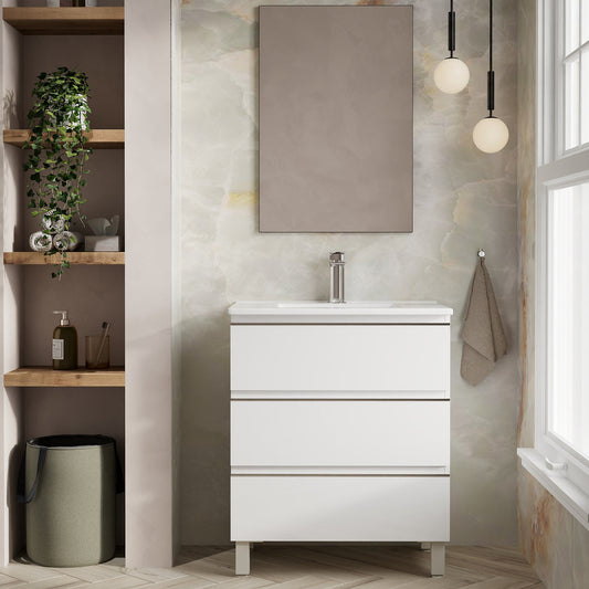 Rome 700mm Floorstanding Basin Unit with Chrome Handles - Gloss White