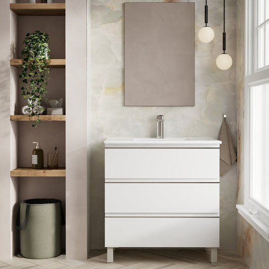 Rome 800mm Floorstanding Basin Unit with Chrome Handles - Gloss White