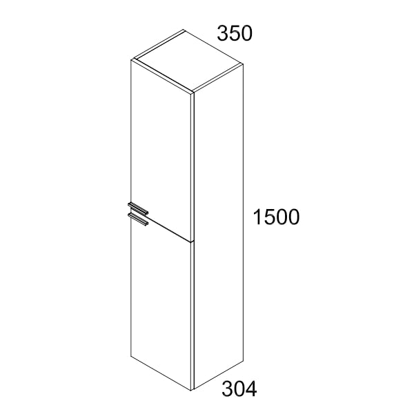Marseille 1500mm Wall Hung Tall Cabinet with Matt Black Handles - Gloss White