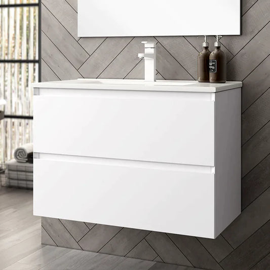Genoa 800mm Wall Hung 2 Drawer Vanity Unit with Basin - Matt White