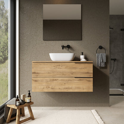 Marseille 1000mm Wall Hung Basin Units with Matt Black Handles - Ostippo Oak