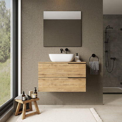 Marseille 800mm Wall Hung Basin Units with Matt Black Handles - Ostippo Oak