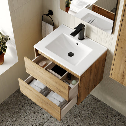 Milan 600mm Wall Hung Vanity Unit with Basin - Ostippo Oak