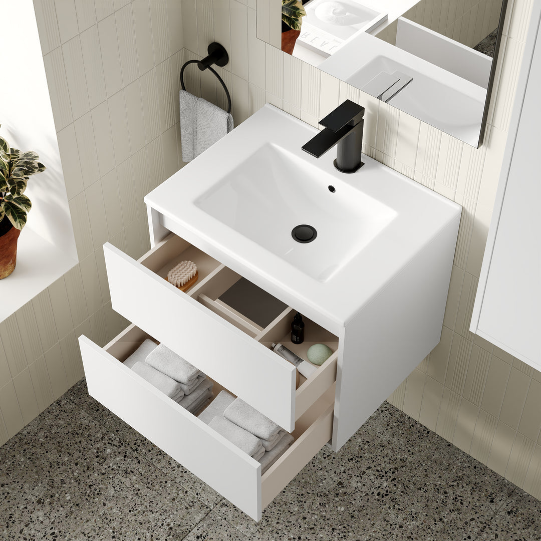 Milan 600mm Wall Hung Vanity Unit with Basin - Matt White