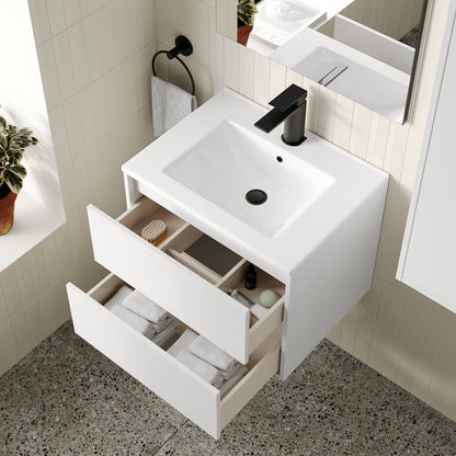 Milan 600mm Wall Hung Vanity Unit with Basin - Matt White