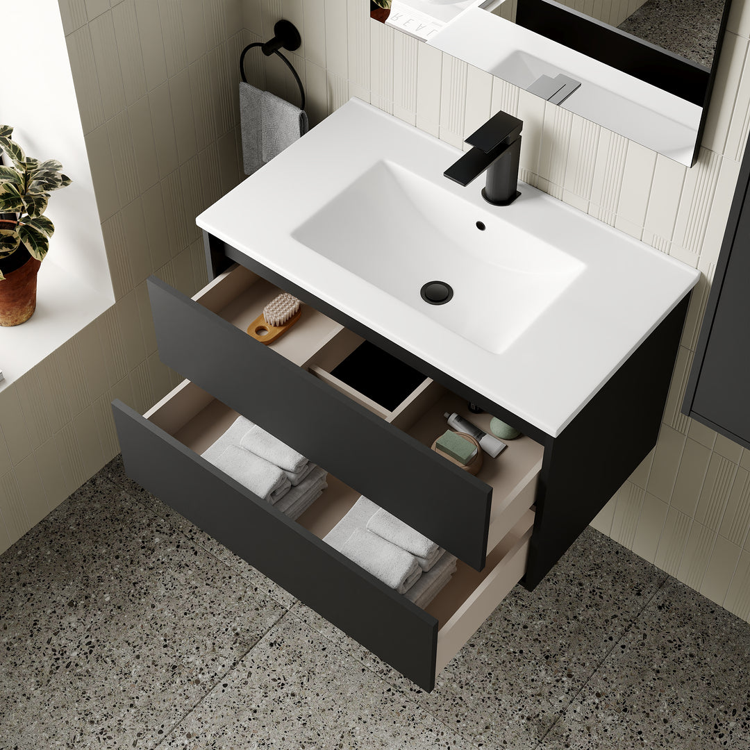 Milan Noir 800mm Wall Hung Vanity Unit with Basin - Matt Black