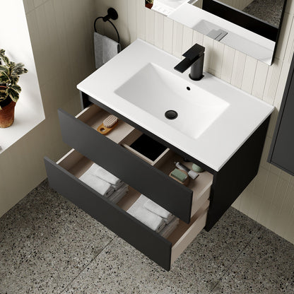 Milan Noir 800mm Wall Hung Vanity Unit with Basin - Matt Black