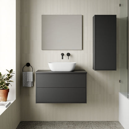 Milan Noir 800mm Wall Hung Vanity Unit with Basin - Matt Black