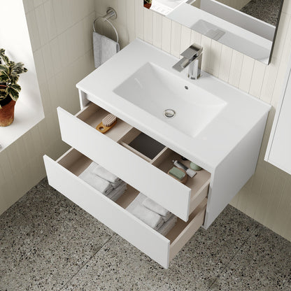 Milan 800mm Wall Hung Vanity Unit with Basin - Matt White
