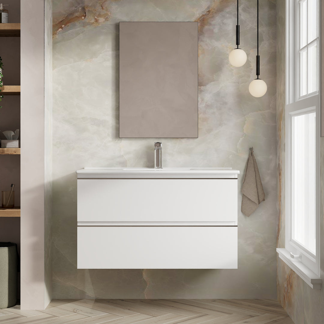 Rome1000mm Wall Hung Basin Units with Chrome Handles - Gloss White