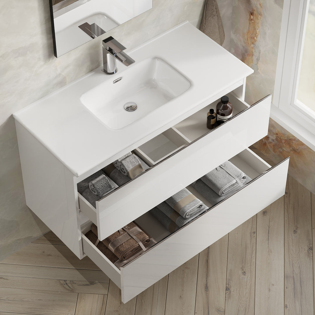 Rome1000mm Wall Hung Basin Units with Chrome Handles - Gloss White