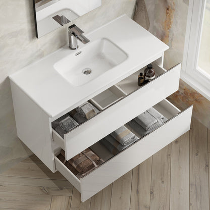 Rome1000mm Wall Hung Basin Units with Chrome Handles - Gloss White