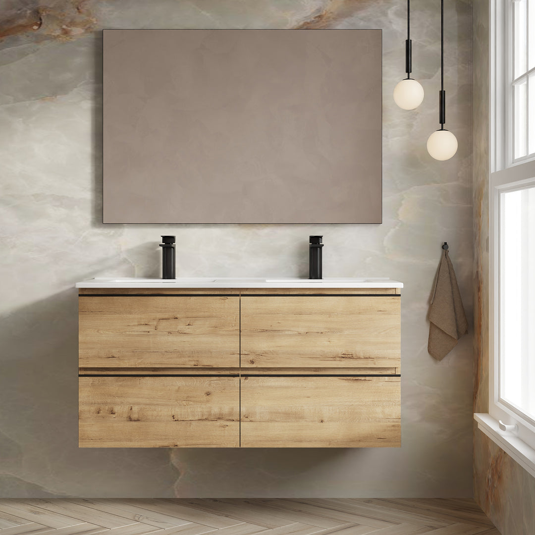 Rome1200mm Wall Hung Basin Units with Matt Black Handles - Ostippo Oak