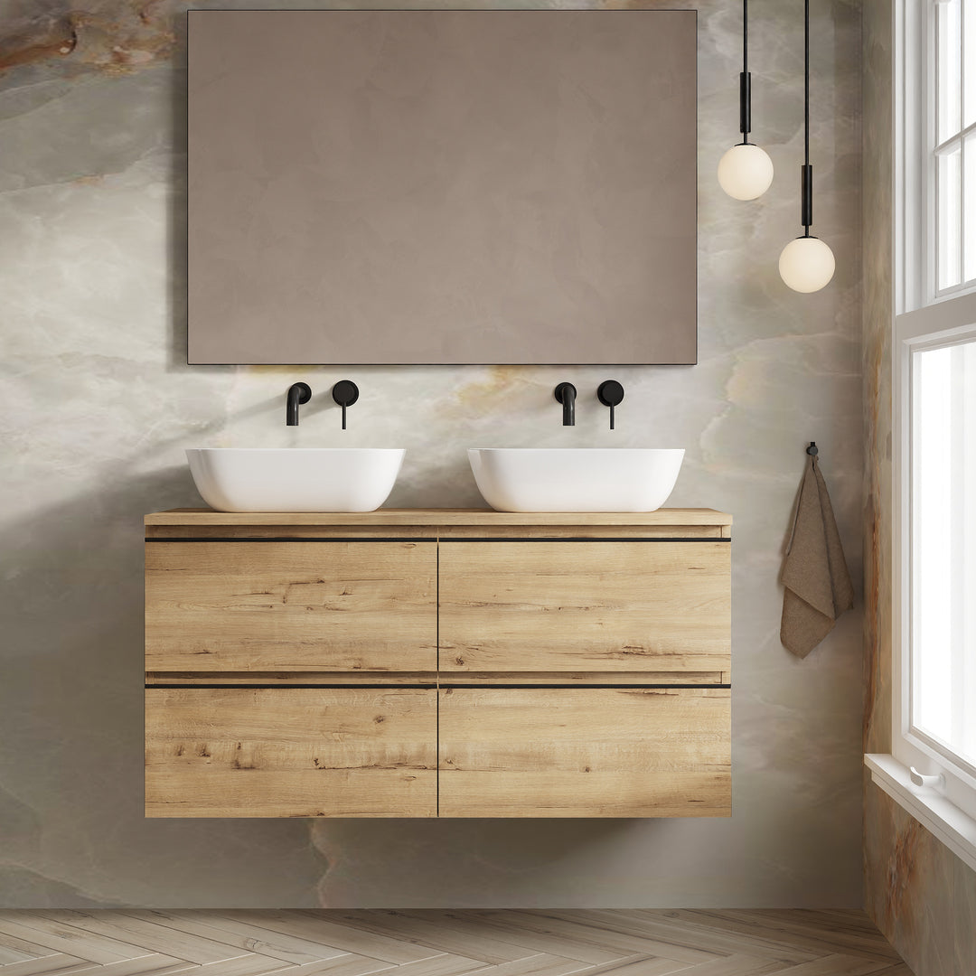 Rome1200mm Wall Hung Basin Units with Matt Black Handles - Ostippo Oak