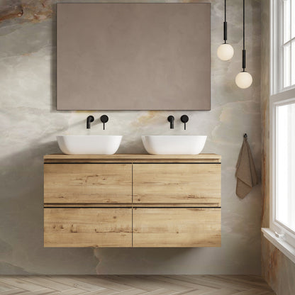 Rome1200mm Wall Hung Basin Units with Matt Black Handles - Ostippo Oak