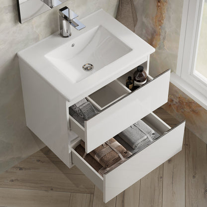 Rome 600mm Wall Hung Basin Units with Chrome Handles - Gloss White