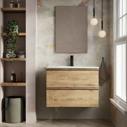 Rome 800mm Wall Hung Basin Units with Matt Black Handles - Ostippo Oak