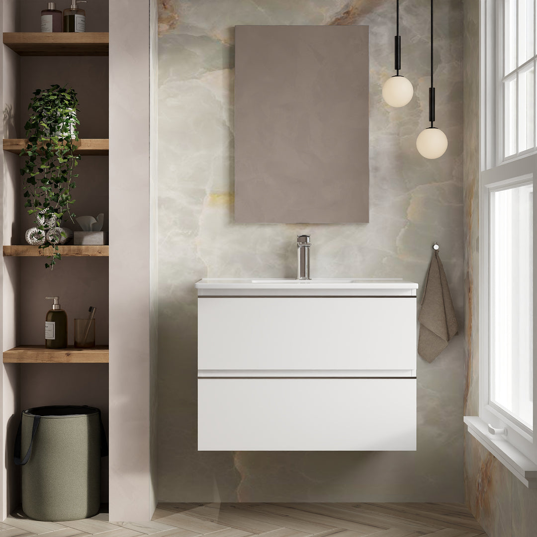 Rome 800mm Wall Hung Basin Units with Chrome Handles - Gloss White