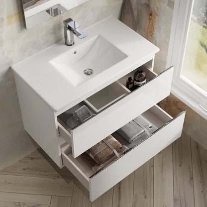 Rome 800mm Wall Hung Basin Units with Chrome Handles - Gloss White