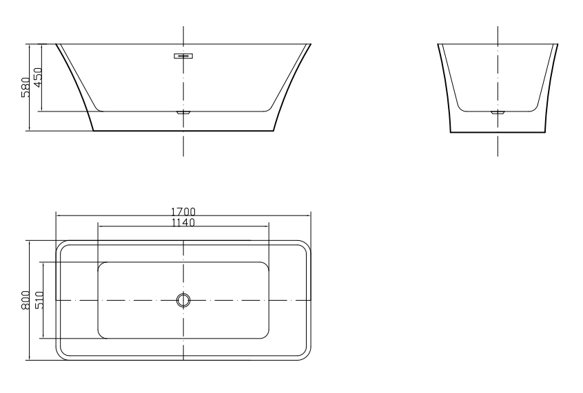 Nantes 1700 x 800 Freestanding Acrylic Bath - White