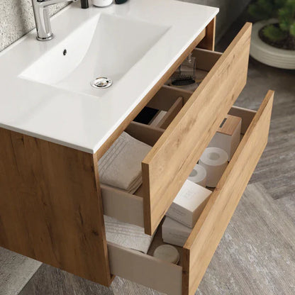 Milan 800mm Wall Hung Vanity Unit with Basin - Ostippo Oak